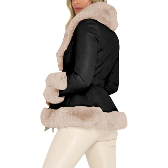 Warm Women's Slim Fit Faux Leather Coat with Spacious Pockets - Trendy Outerwear - Picture 3 of 4